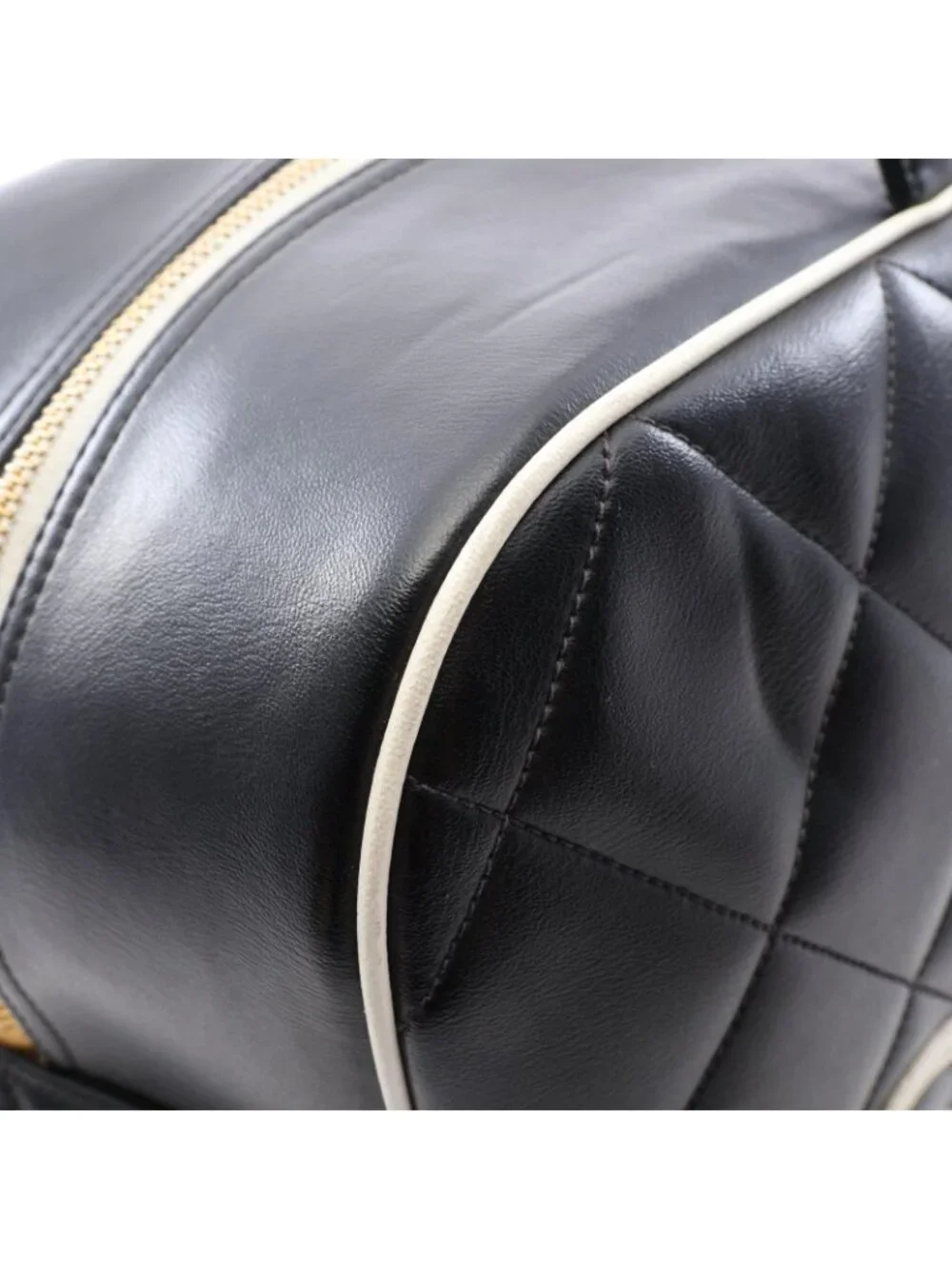 Chanel Boston Bag Quilted Logo Black Leather